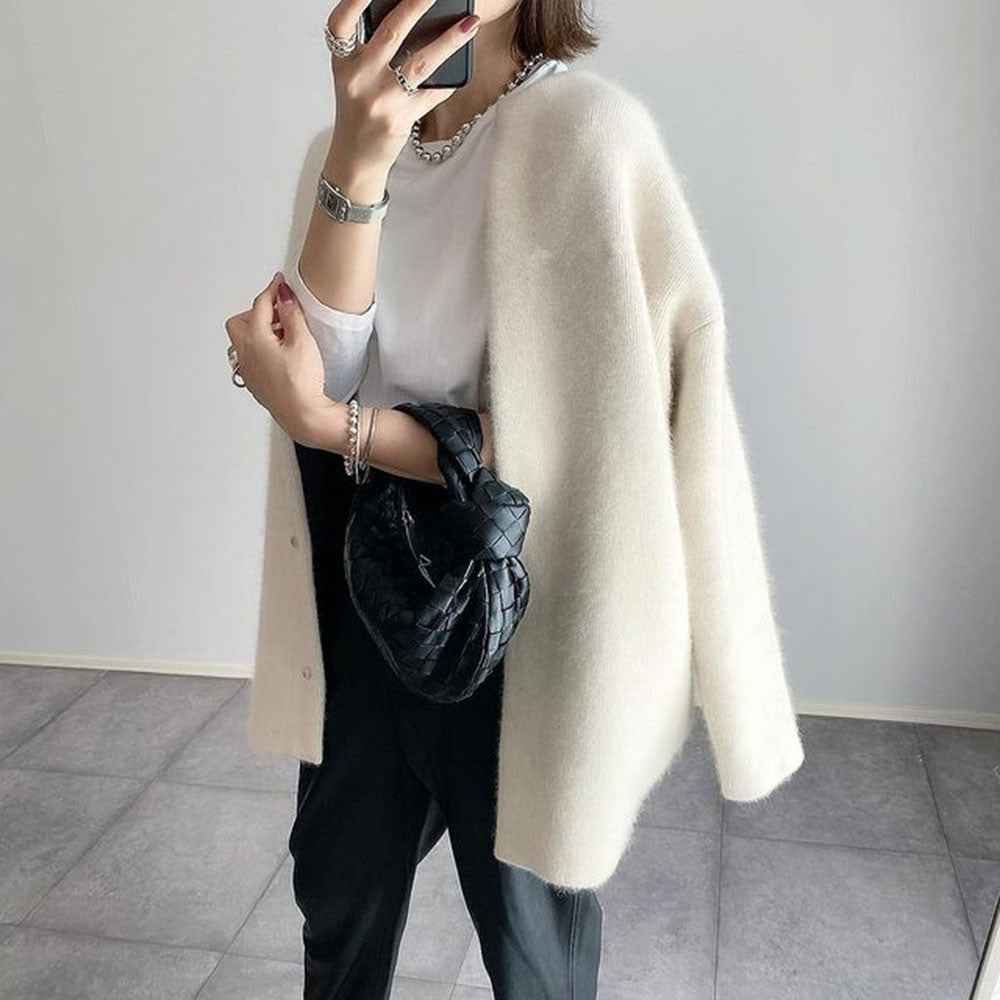 Ins Single Breasted Cardigans Fashion Solid Color Knitted Jacket Women's Autumn Spring Clothing