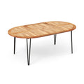79 Inch Oval Patio Dining Table with Umbrella Hole and Acacia Wood Tabletop for 8 People