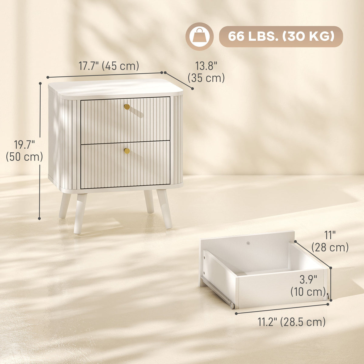 Modern Nightstand Set of 2, Bedside Table with 2 Drawers, Side End Table for Bedroom, Living Room, White Wood Grain