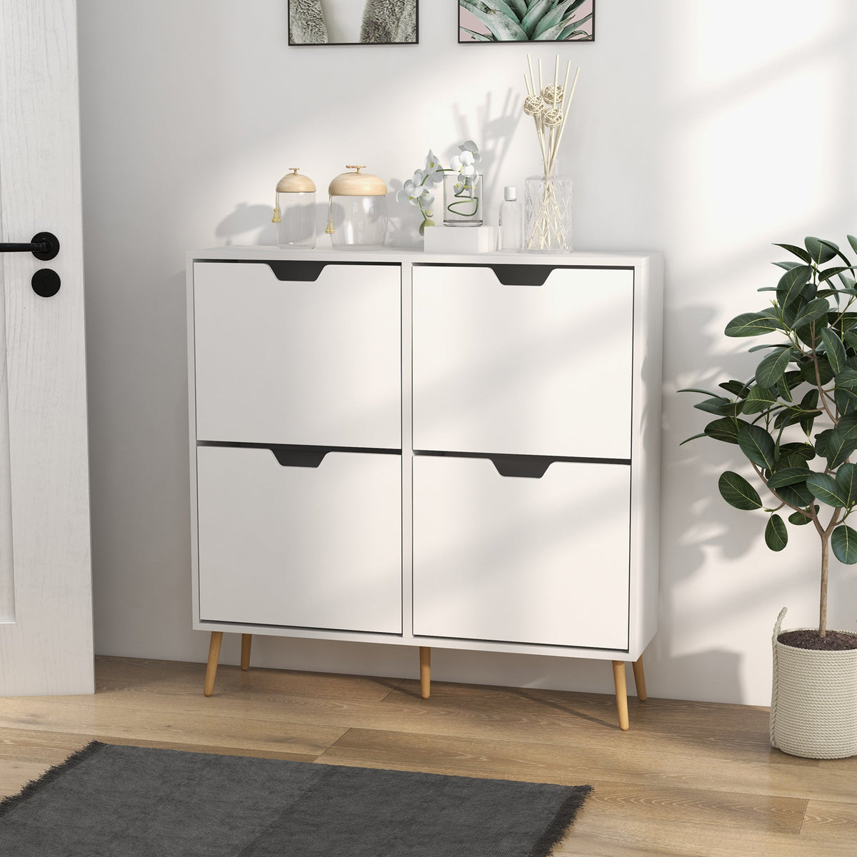 Shoe Storage Cabinet with 4 Flip Drawers and Adjustable Shelf, Shoe Cabinet for 8-16 Pairs of Shoes, Black