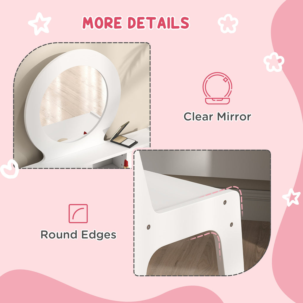 Kids Vanity Set, Children Makeup Table with Mirror, Stool and Storage Drawers, for Ages 3-8, Pink