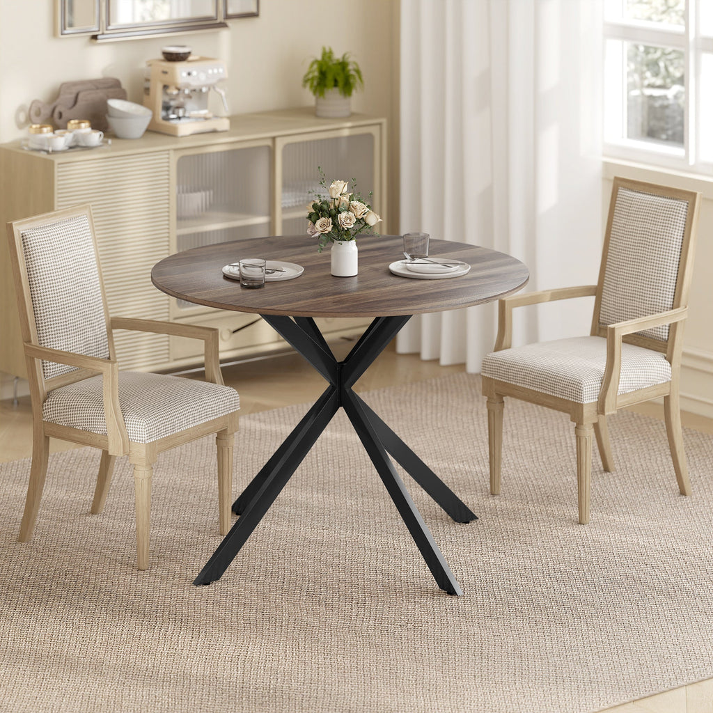 40" Round Kitchen Table for 4, Industrial Dining Table with Steel Legs for Dining Room, Distressed Brown