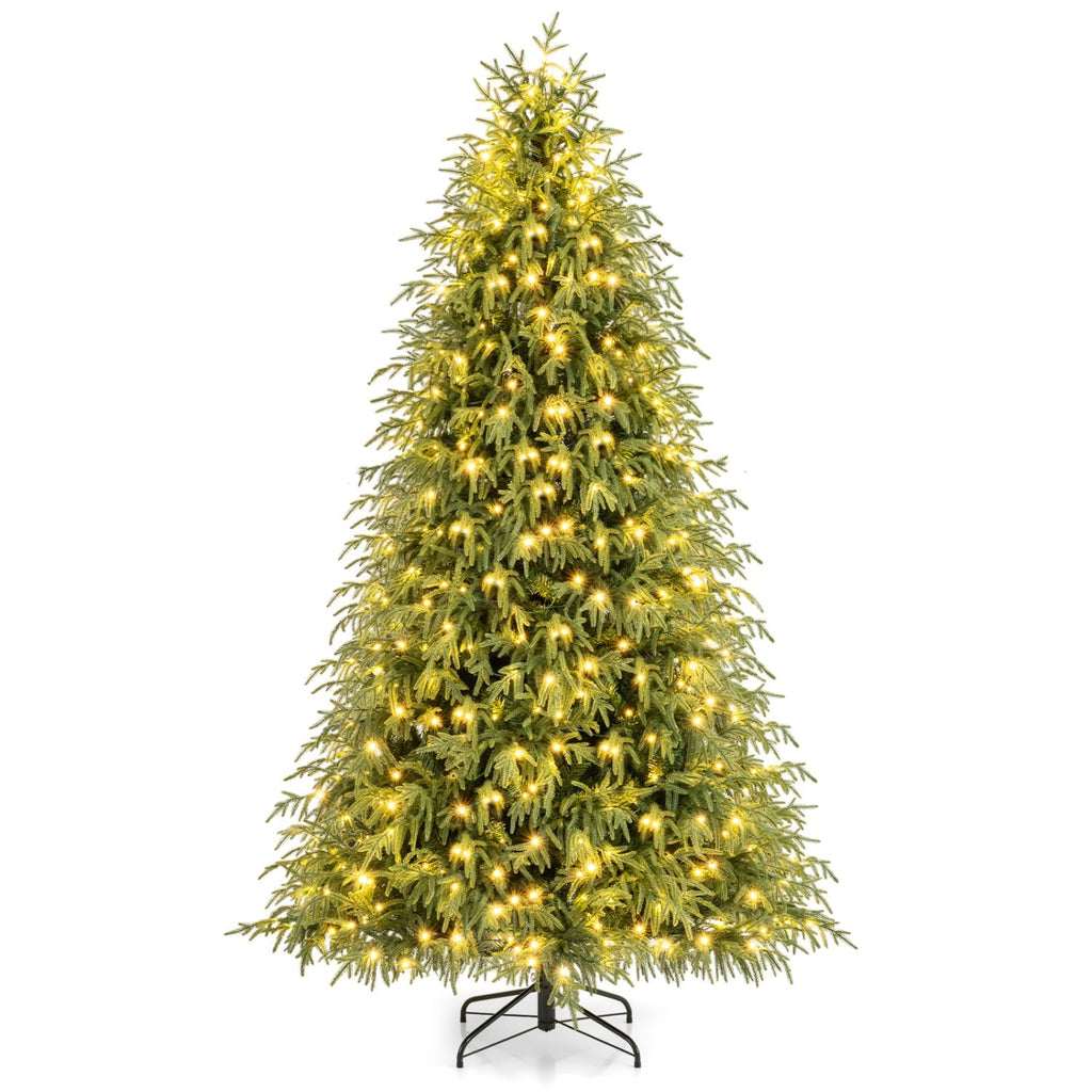 7.5 FT Pre-Lit Artificial Christmas Tree, Dual Layer TPE and PVC, 1449 Tips, 500 Warm White LEDs