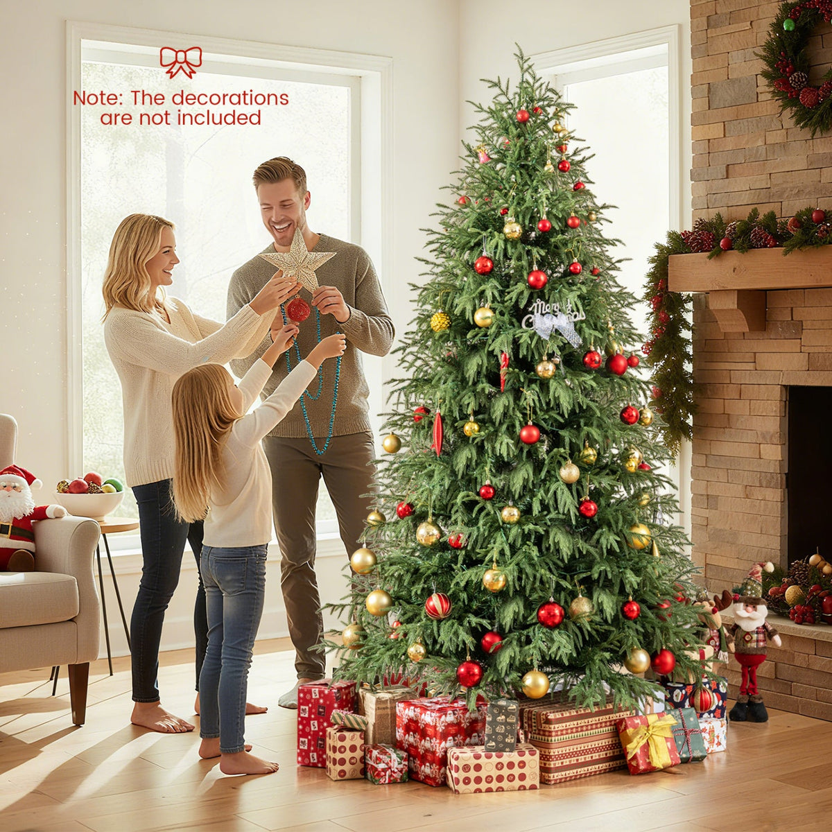 7.5 FT Pre-Lit Artificial Christmas Tree, Dual Layer TPE and PVC, 1449 Tips, 500 Warm White LEDs