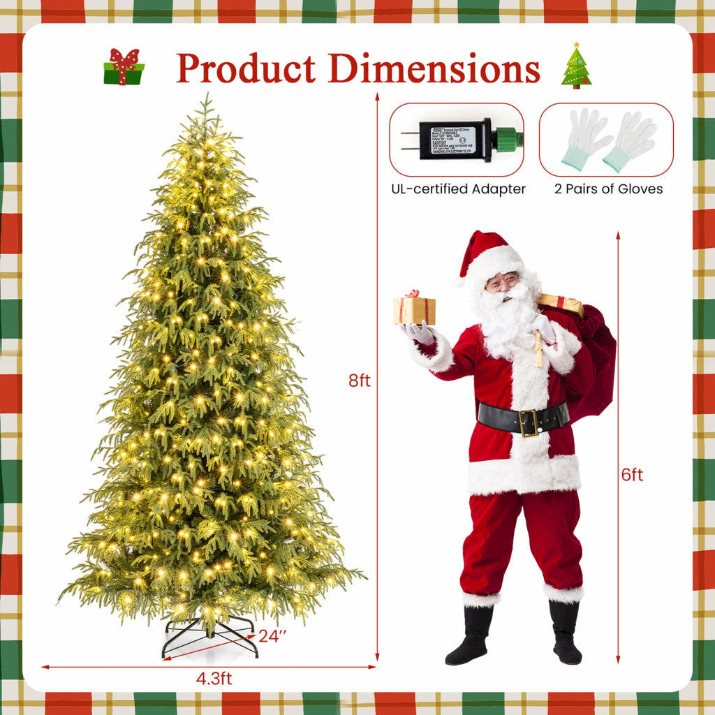 8 FT Pre-Lit Artificial Christmas Tree, Dual Layer TPE and PVC, 1470 Tips, 470 Warm White LEDs