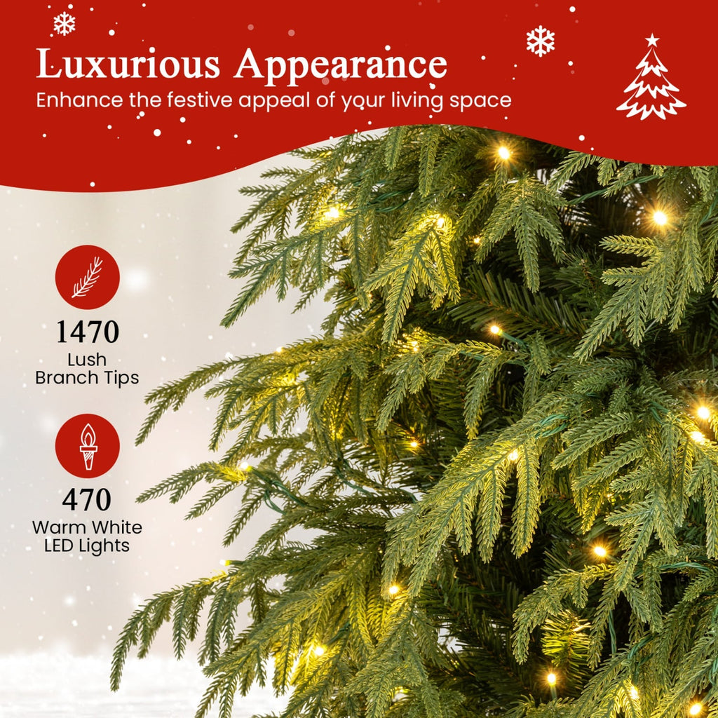8 FT Pre-Lit Artificial Christmas Tree, Dual Layer TPE and PVC, 1470 Tips, 470 Warm White LEDs