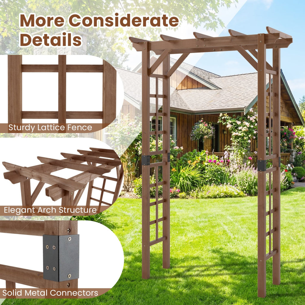 7 Ft Garden Arch Wooden Arbor Outdoor Wood Trellis for Climbing Plants-Rustic Brown