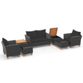 7 Piece Wicker Patio Conversation Set with 2 Storage Side Tables and 2 Ottomans, Black