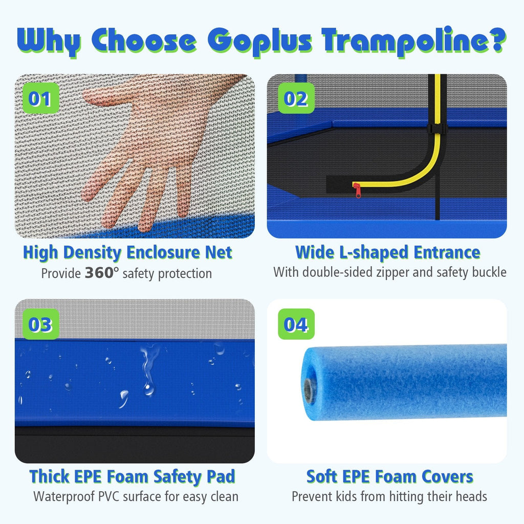 7 Ft Kids Trampoline W/ Safety Enclosure Net-Blue