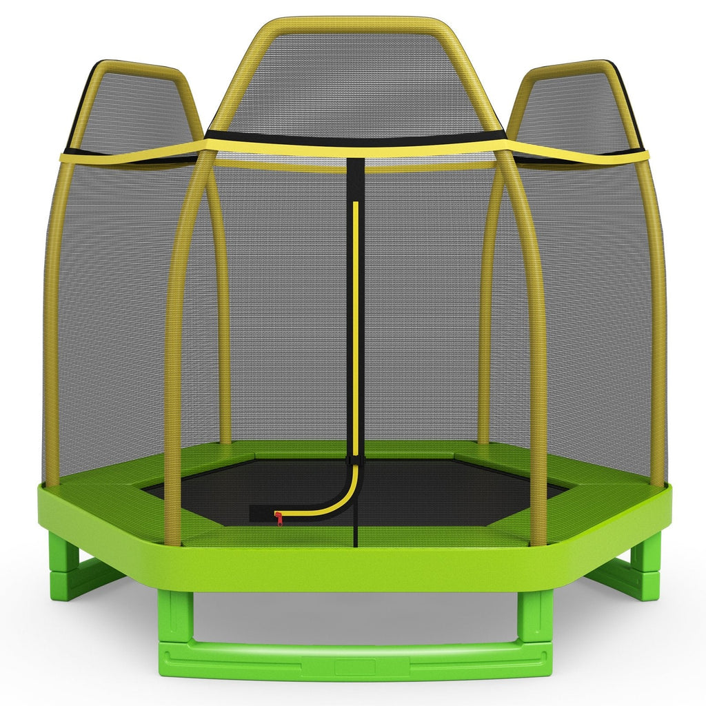 7FT Kids Trampoline with Safety Enclosure Net-Green