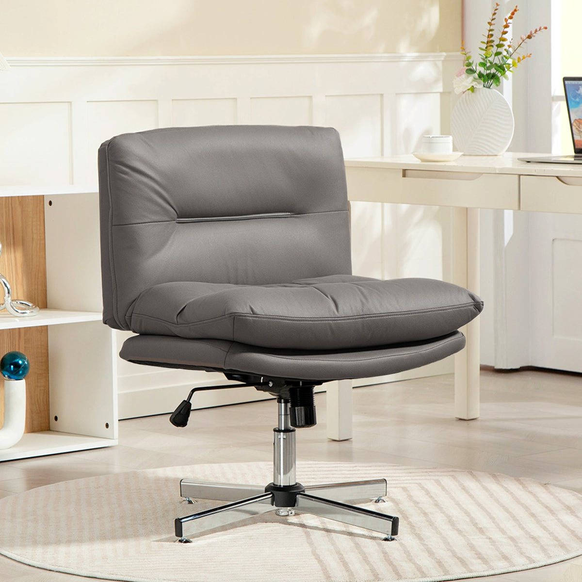 Armless Office Chair, Criss Cross Chair with Adjustable Height & Tilt Function for Home Office, Study, Grey
