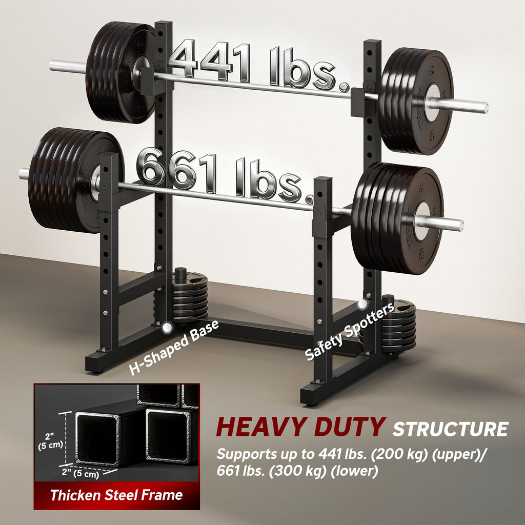 Adjustable Squat Rack, 660 lbs Multi-Function Barbell Rack for Weight Lifting and Home Gym Strength Training, Black