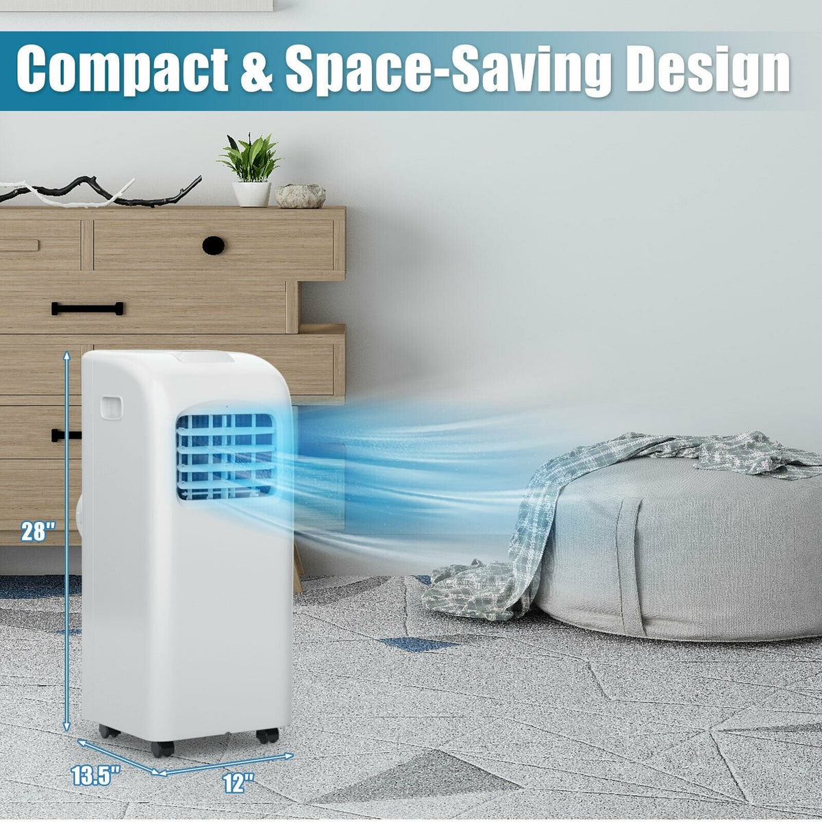 8000 BTU (ASHRAE) Portable Air Conditioner with Dehumidifier Function, 230 sq ft, R410A