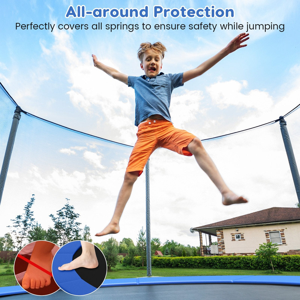 8-16 FT Trampoline Pad Replacement Safety Pad with Fixing Straps (Blue)-14ft