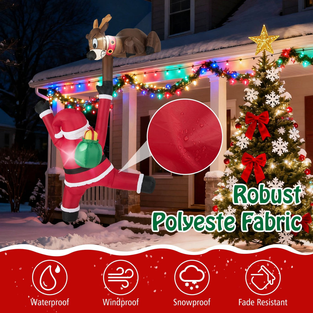 8.5 Feet Christmas Inflatable Reindeer and Climbing Santa Claus with Built-in LED Lights