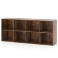 8-Cube Bookcase Bookshelf with 2 Anti-Tipping Kits Storage Organizer-Rustic Brown