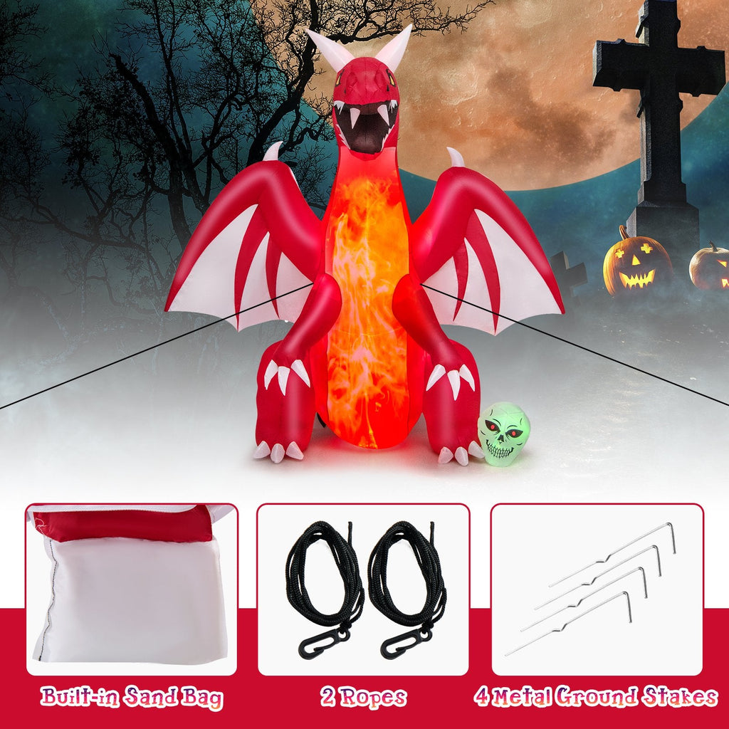 8 Feet Halloween Inflatables Blow-up Red Dragon with Wings Skull
