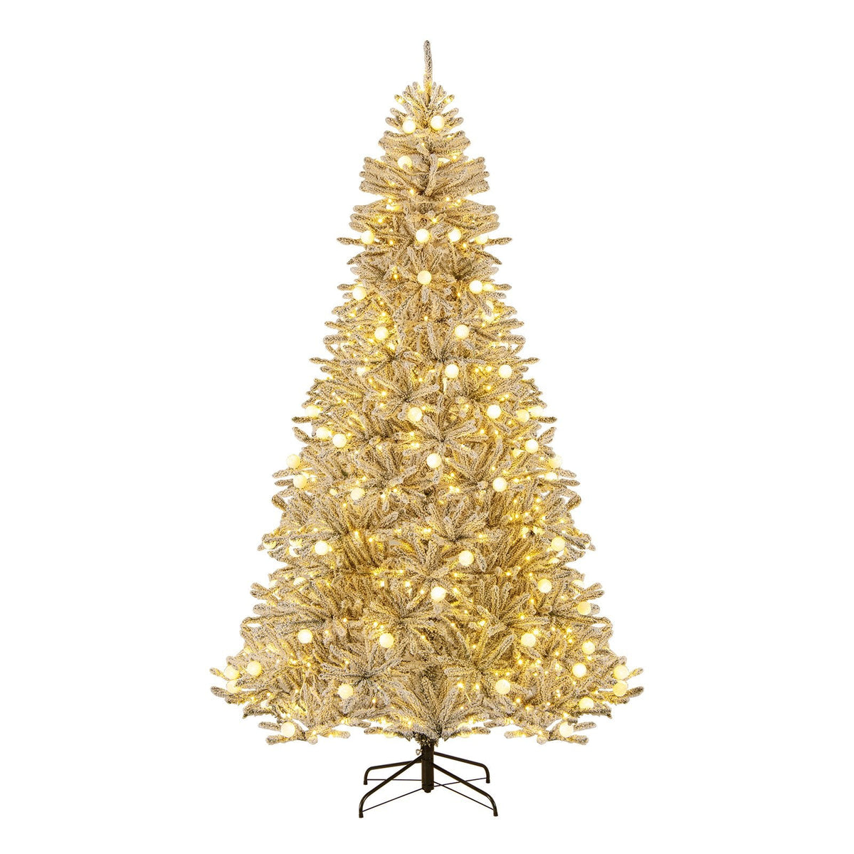 8 FT Silver Flocked Pre-Lit Christmas Tree, 1273 Tips, 81 Frosted Sphere Lights and Remote