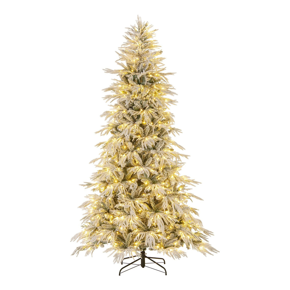 8 FT Snow Flocked Pre-Lit Christmas Tree with Drooping Branches, 1108 Tips and 450 Warm White LEDs