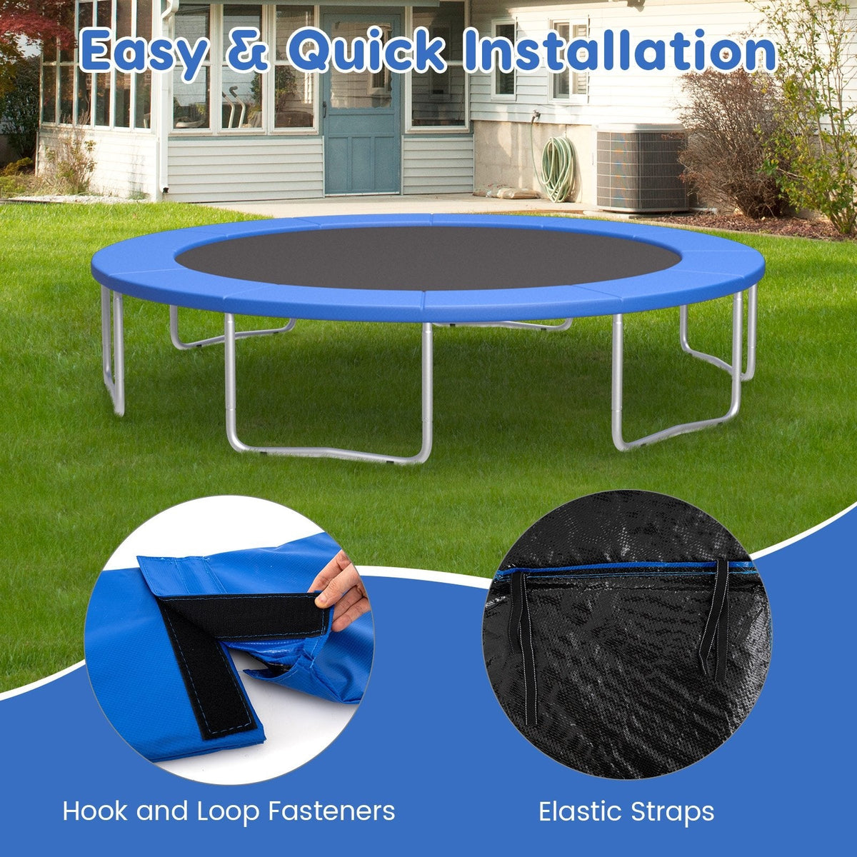 8 Feet Trampoline Pad Replacement Safety Pad with Fixing Straps (Blue)
