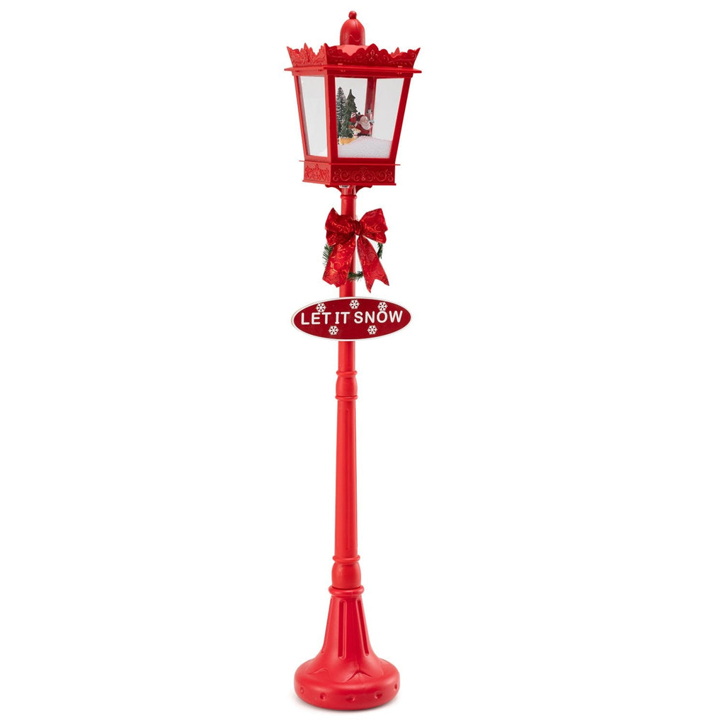8 ft Musical Christmas Streetlight with Warm White LED Lights and Snowy Effects-RED