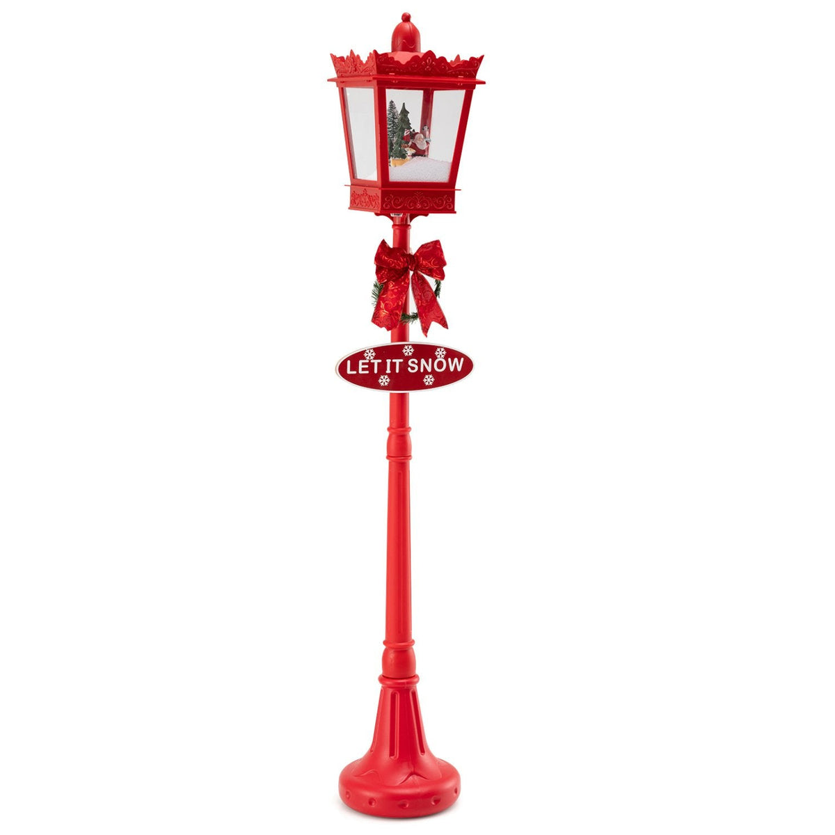 8 ft Musical Christmas Streetlight with Warm White LED Lights and Snowy Effects-RED