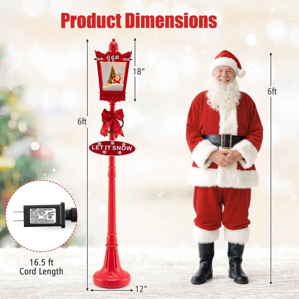 8 ft Musical Christmas Streetlight with Warm White LED Lights and Snowy Effects-RED