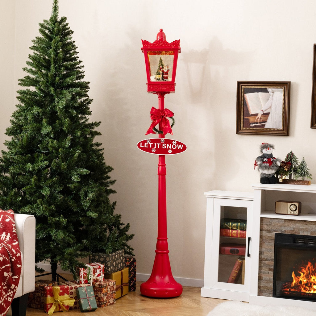 8 ft Musical Christmas Streetlight with Warm White LED Lights and Snowy Effects-RED