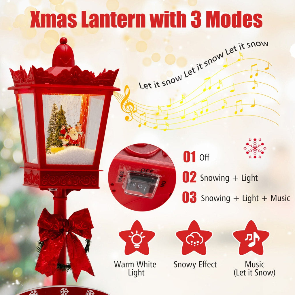 8 ft Musical Christmas Streetlight with Warm White LED Lights and Snowy Effects-RED