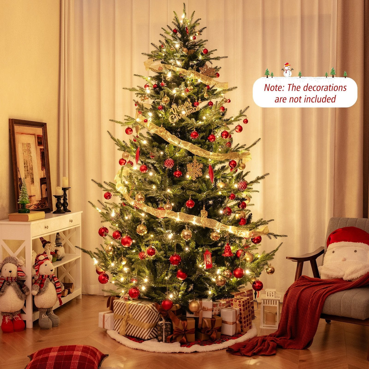 8 FT Pre-Lit Artificial Christmas Tree, 5.6 FT Wide, 1480 PVC and PE Tips, 450 LEDs, 8 Modes