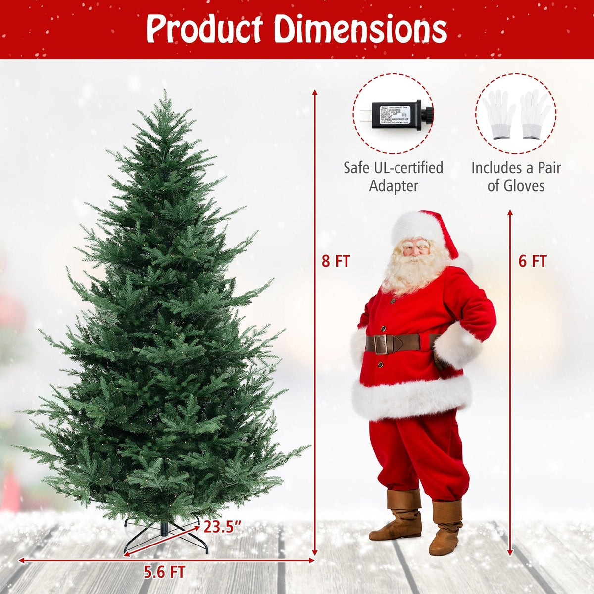 8 FT Pre-Lit Artificial Christmas Tree, 5.6 FT Wide, 1480 PVC and PE Tips, 450 LEDs, 8 Modes