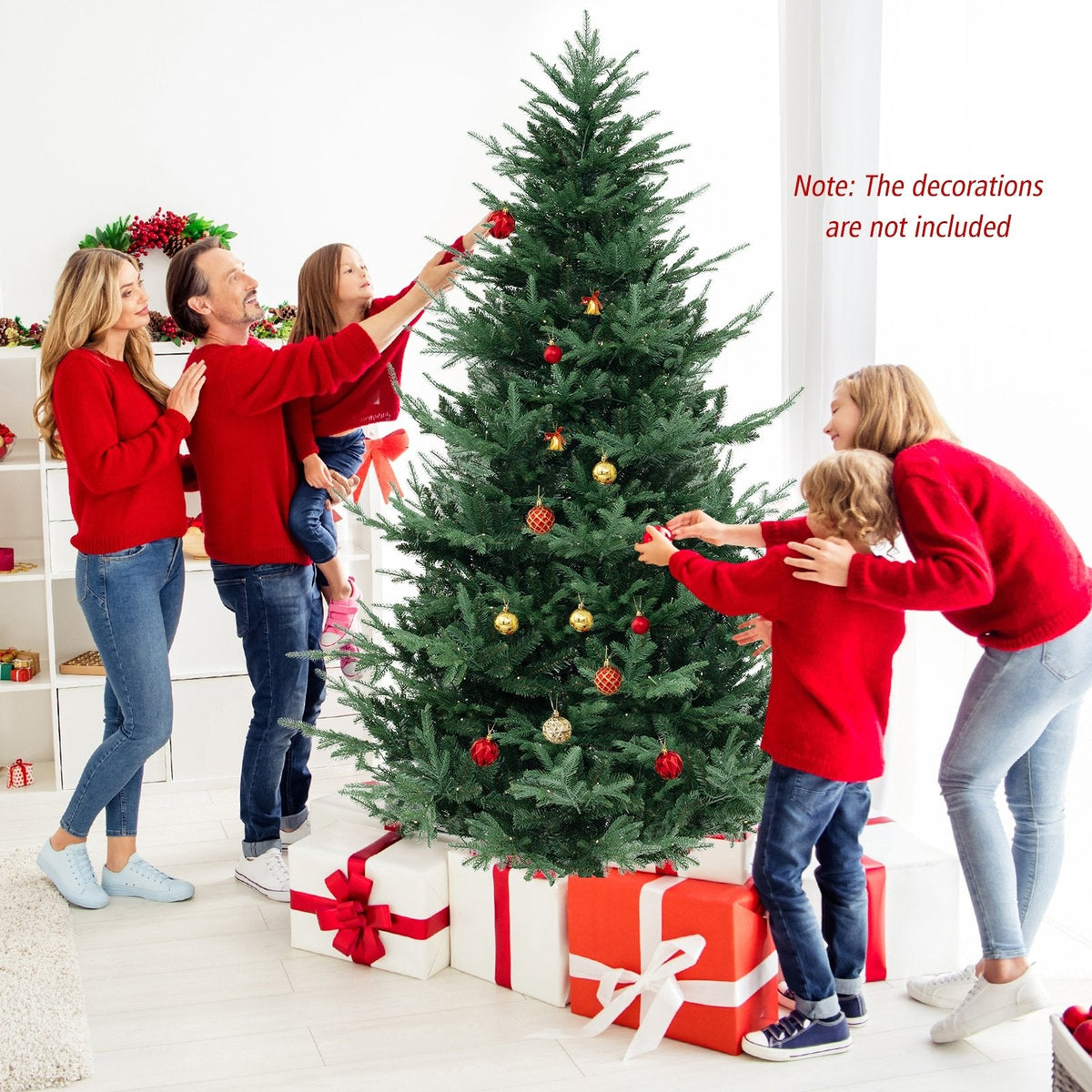8 FT Pre-Lit Artificial Christmas Tree, 5.6 FT Wide, 1480 PVC and PE Tips, 450 LEDs, 8 Modes