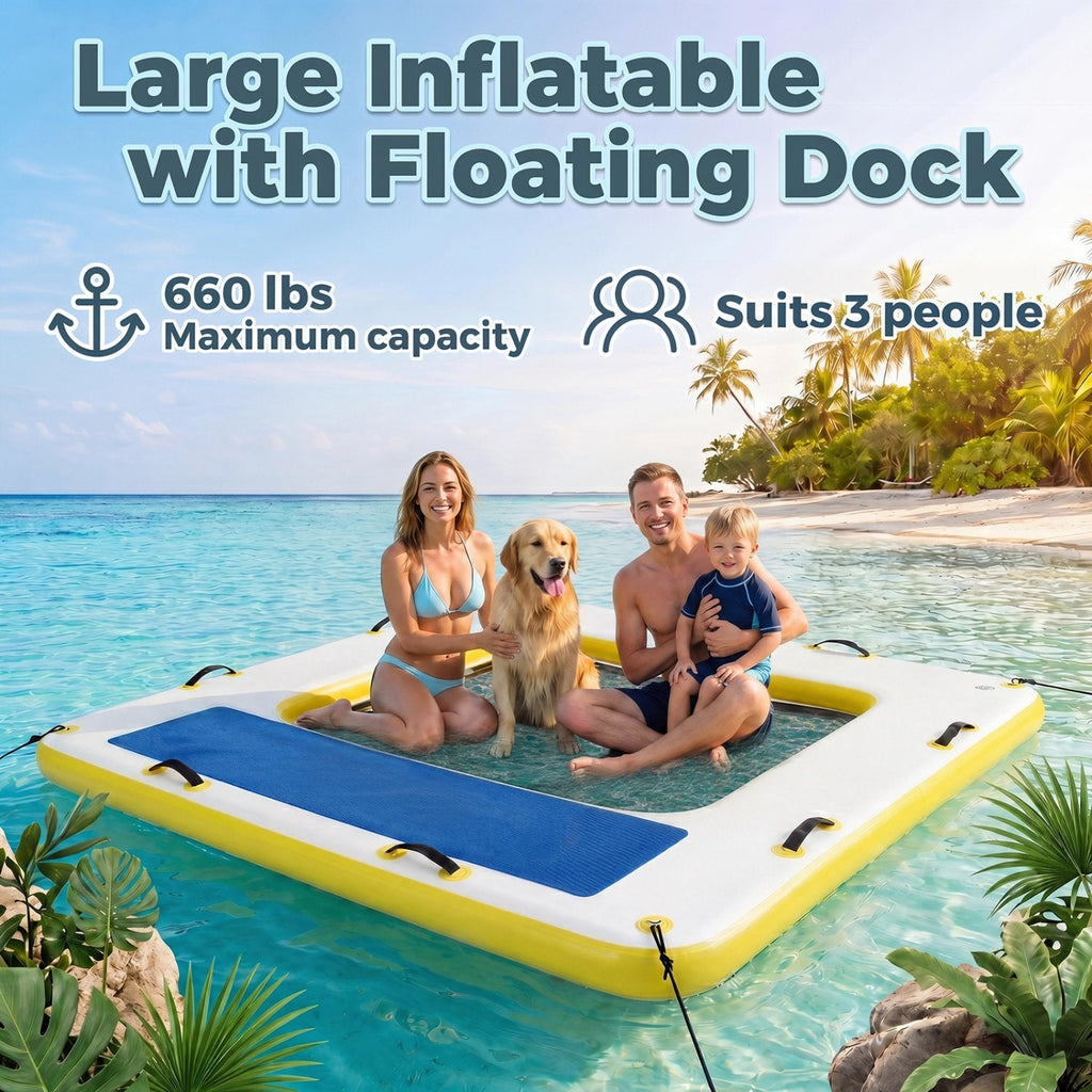 8 ft x 8 ft Inflatable Dock Platform with Mesh Swim Lounge