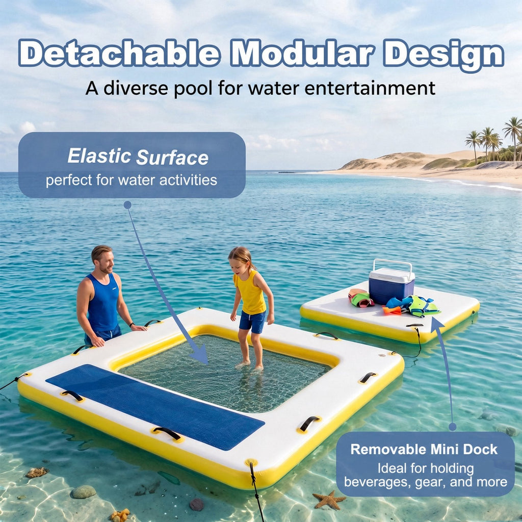8 ft x 8 ft Inflatable Dock Platform with Mesh Swim Lounge