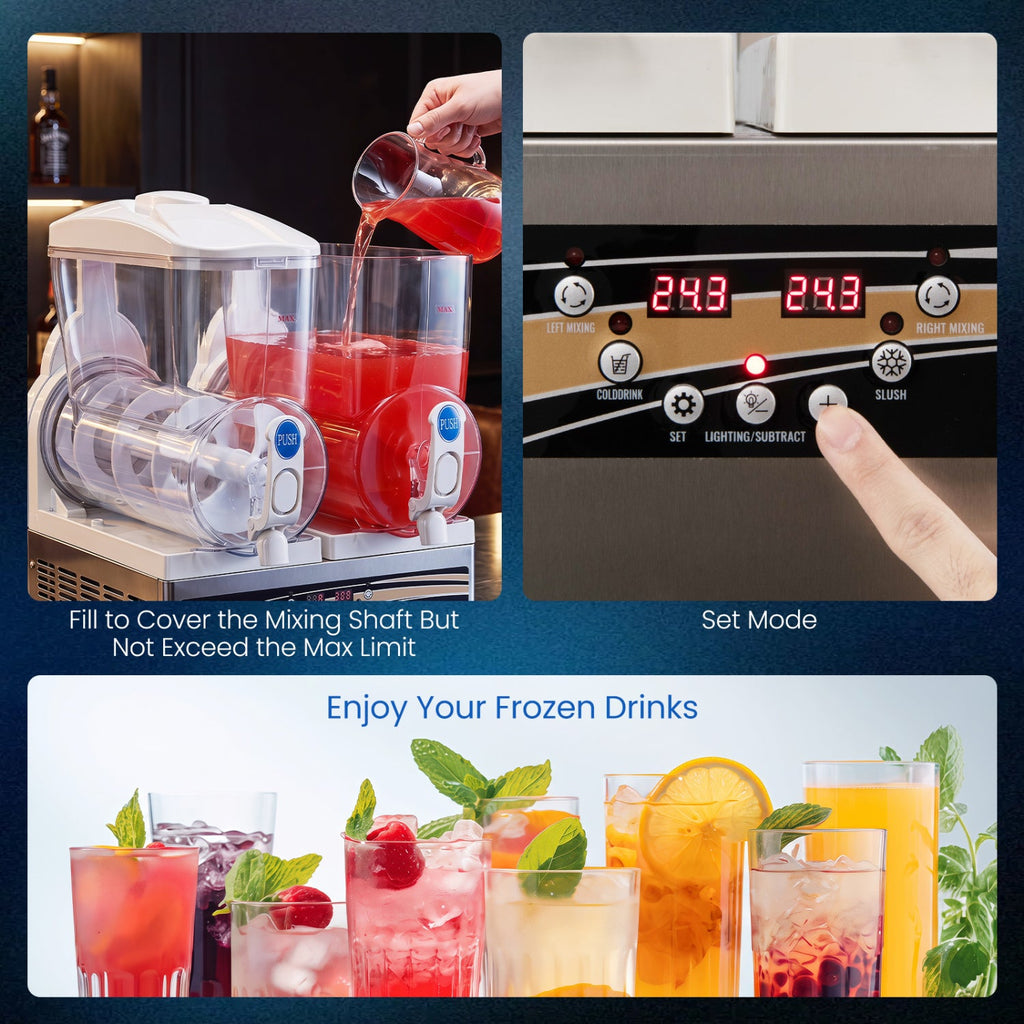 8 Gal Commercial Slushie Machine with LED Lights-Silver