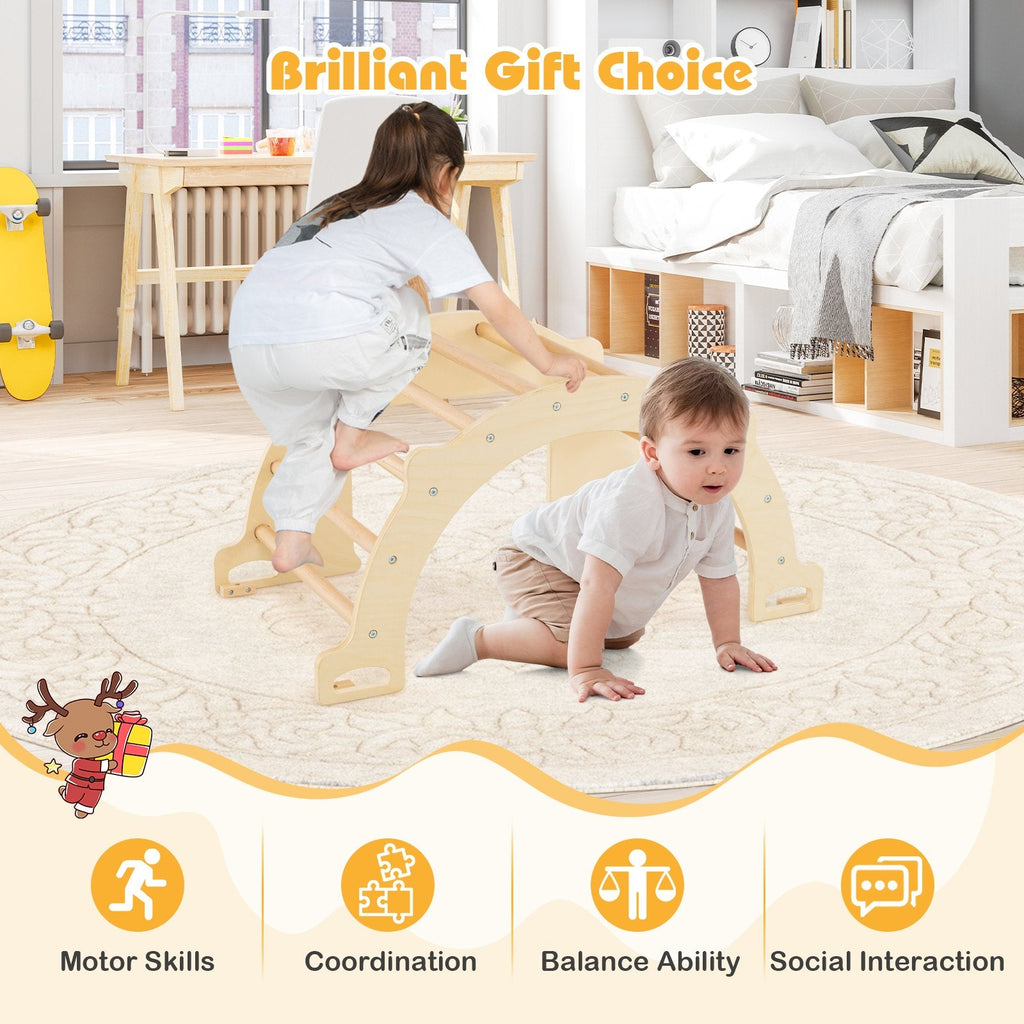 8 in 1 Climbing Arch Sensory Table with Collapsible Storage Bin for Kids-Natural