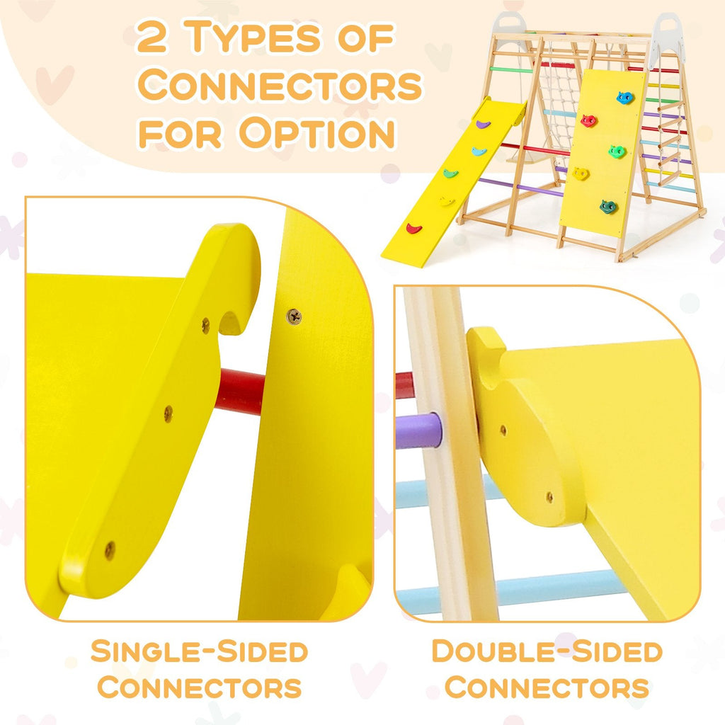 8-in-1 Wooden Jungle Gym Playset with Slide and Monkey Bars-Multicolor