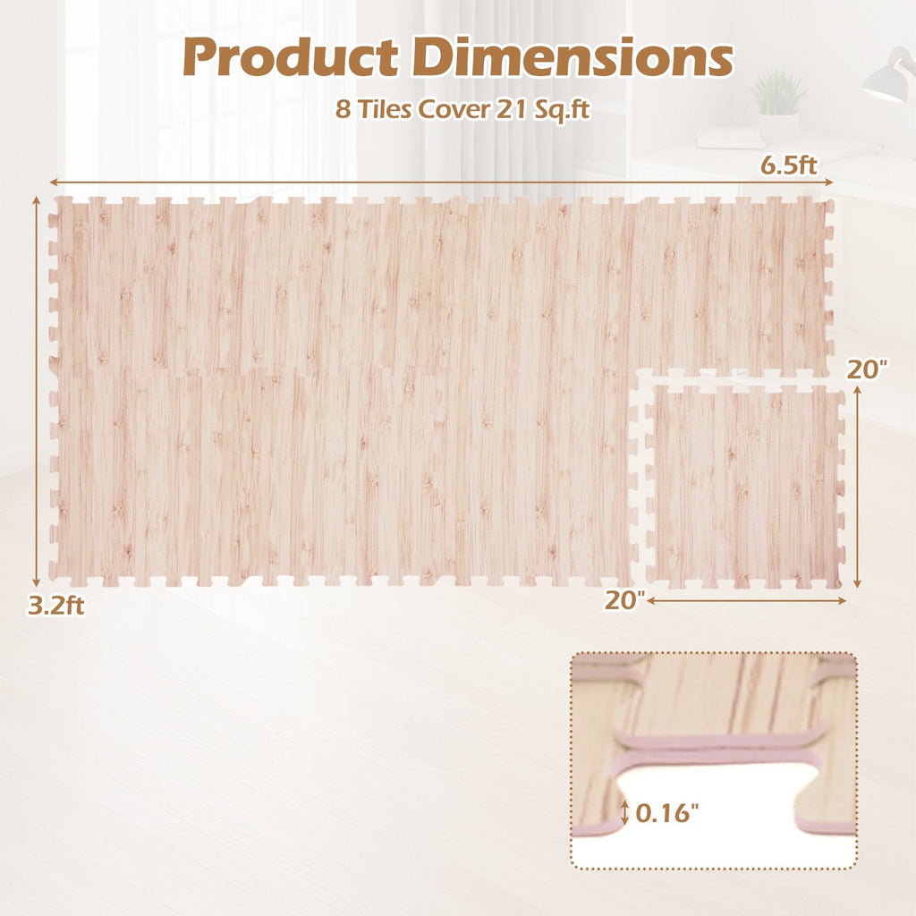 8 Pieces EVA Foam Floor Tiles with Wood Texture