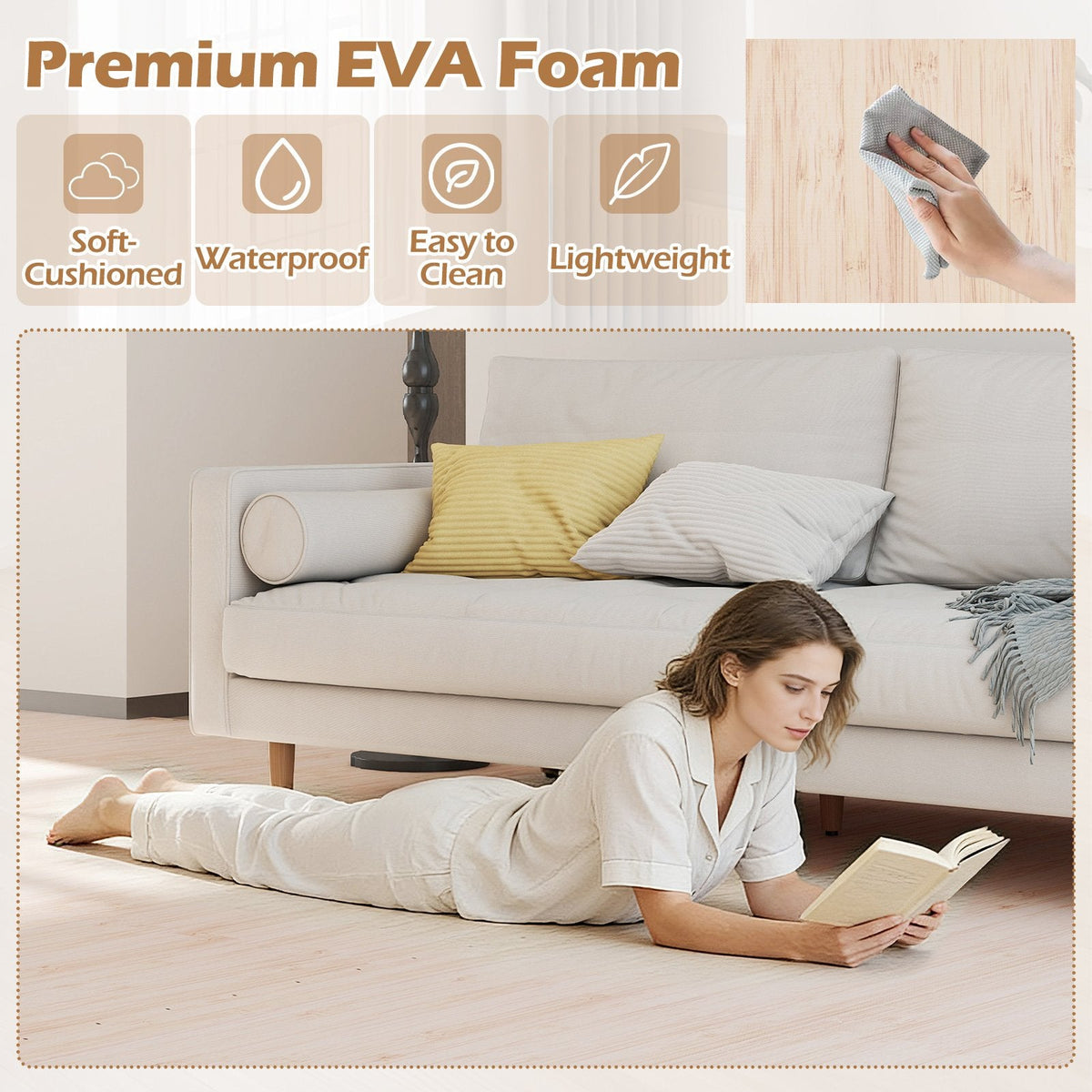 8 Pieces EVA Foam Floor Tiles with Wood Texture