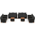 8 Piece Black Wicker Patio Conversation Set with 2 Storage Coffee Tables, Black