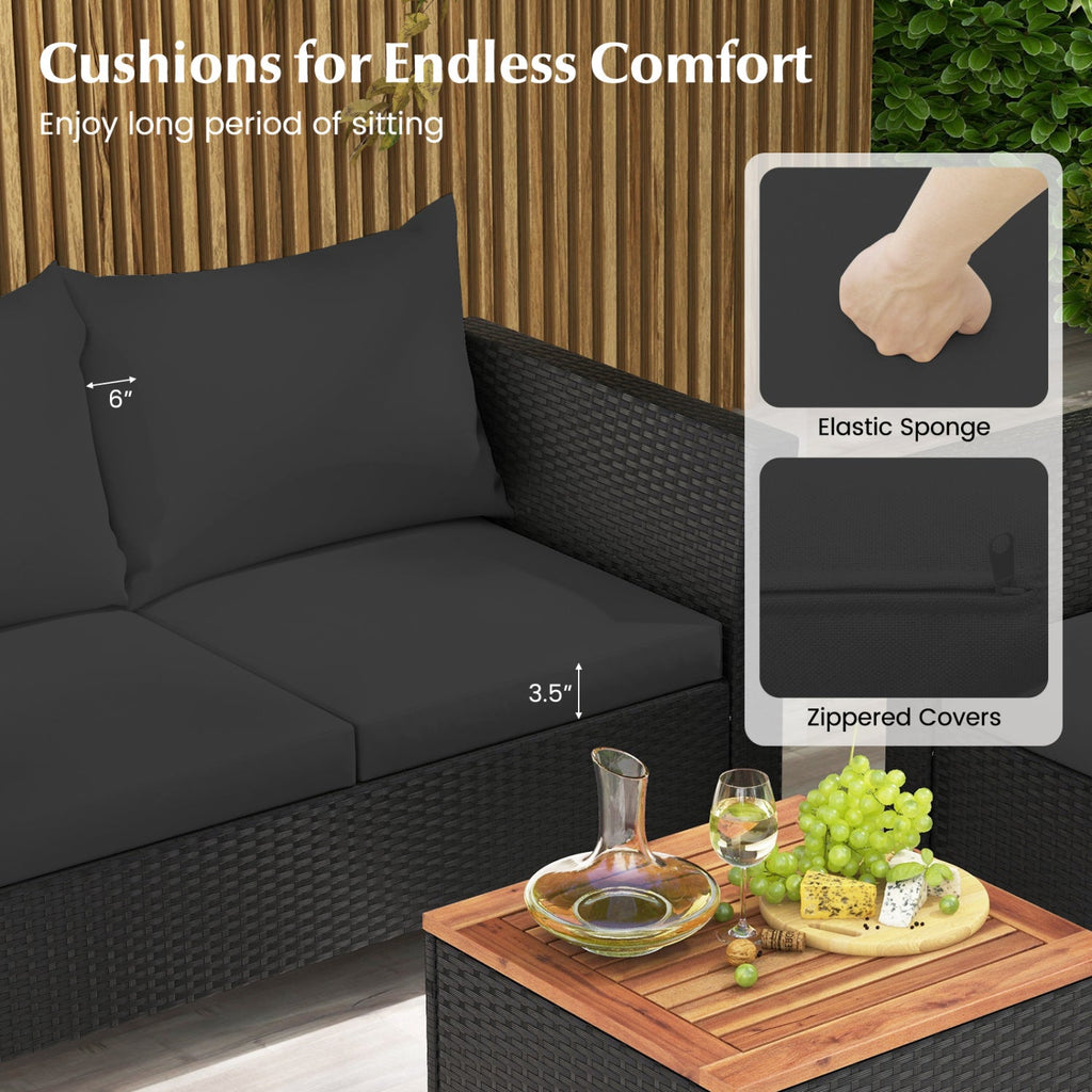 8 Piece Black Wicker Patio Conversation Set with 2 Storage Coffee Tables, Black