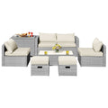 8 Piece Patio Rattan Set with Storage, Nesting Design and Waterproof Cover, Off White