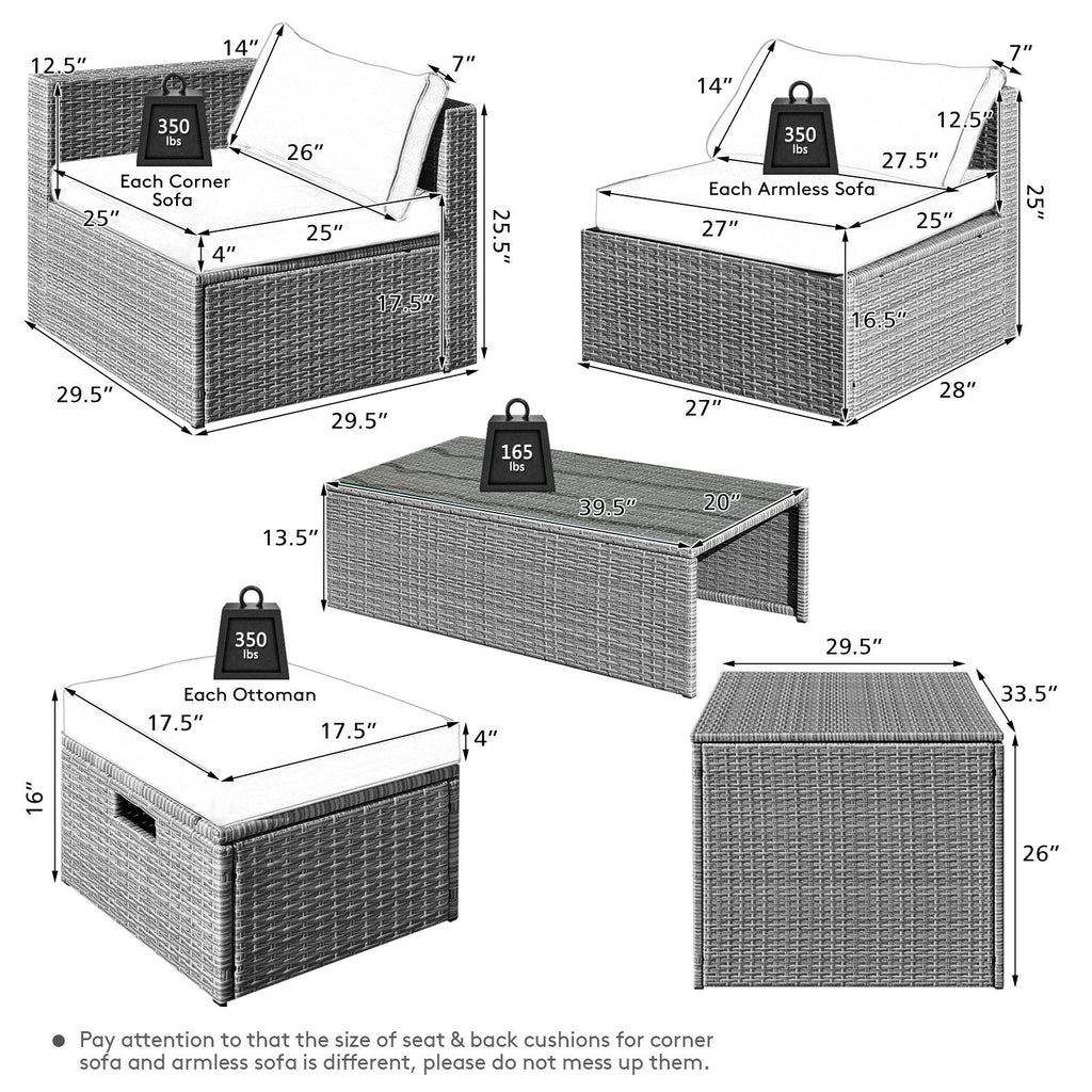 8 Piece Patio Rattan Set with Storage, Nesting Design and Waterproof Cover, Off White