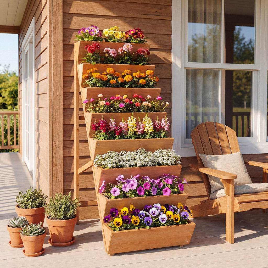 8-tier Vertical Raised Garden Bed Wood Elevated Planter Box with Legs-Orange