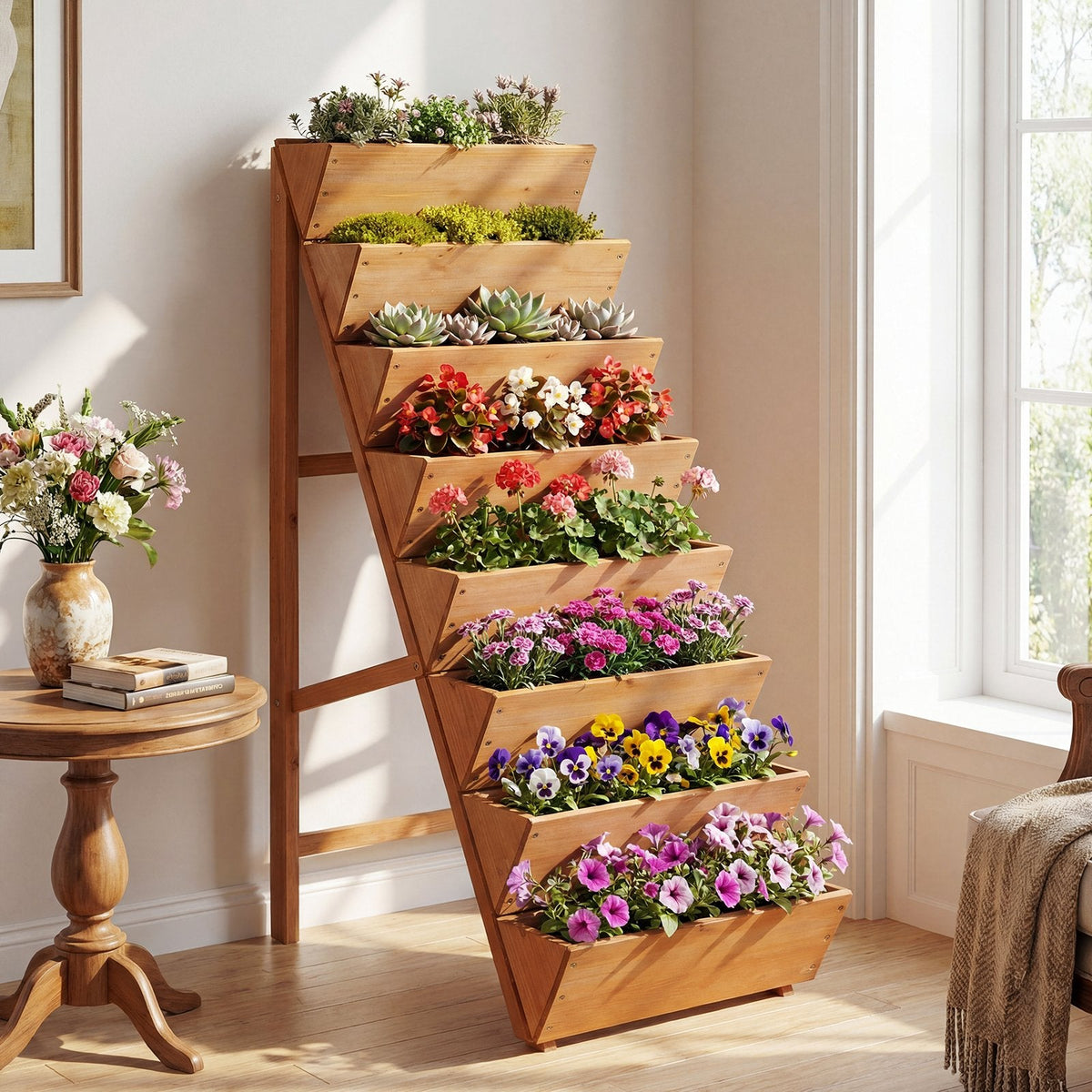 8-tier Vertical Raised Garden Bed Wood Elevated Planter Box with Legs-Orange