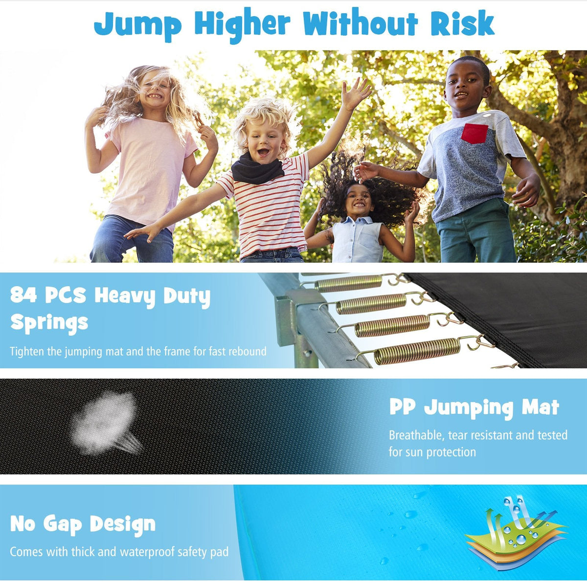 8 x 14 Feet Rectangular Recreational Trampoline with Safety Enclosure Net and Ladder-Blue