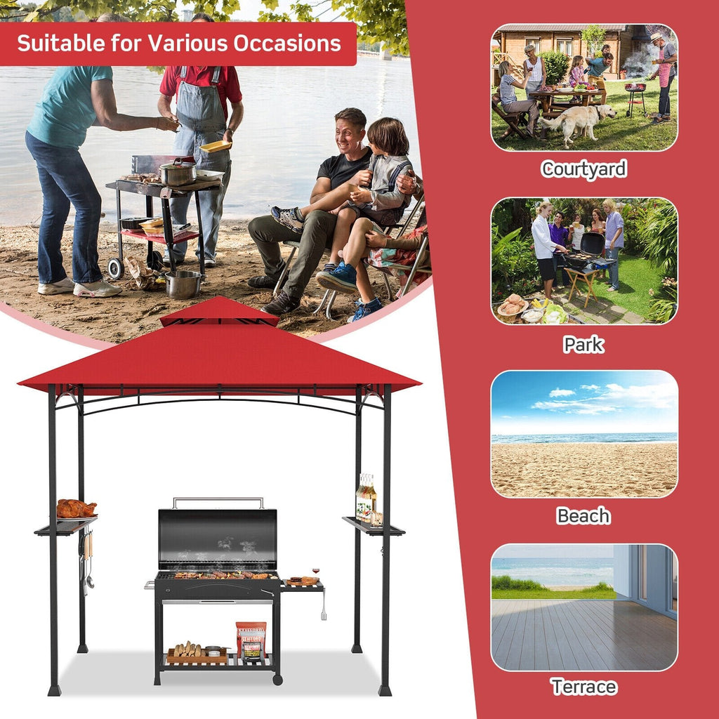 8 x 5 Feet Outdoor Barbecue Grill Gazebo Canopy Tent BBQ Shelter-Wine