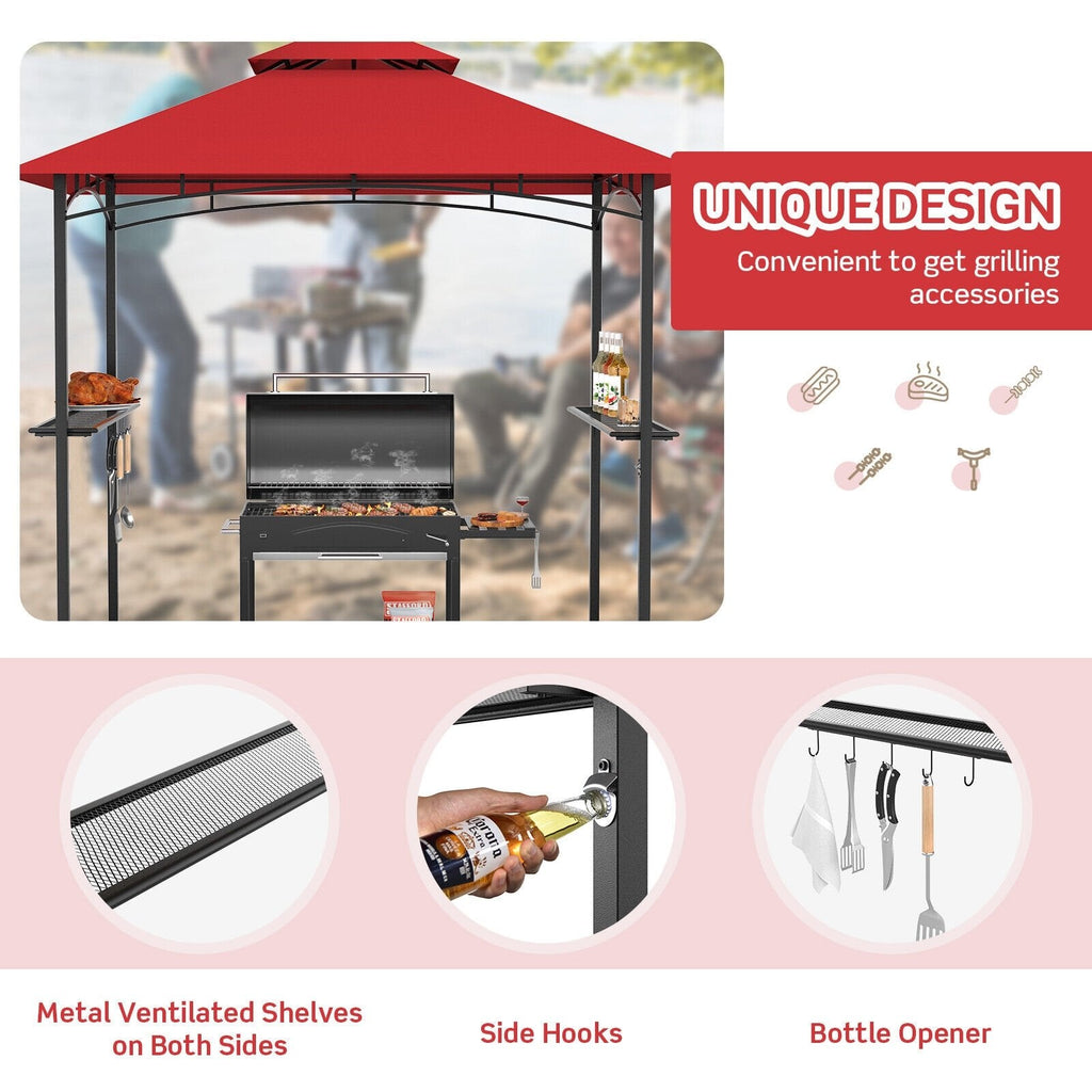 8 x 5 Feet Outdoor Barbecue Grill Gazebo Canopy Tent BBQ Shelter-Wine