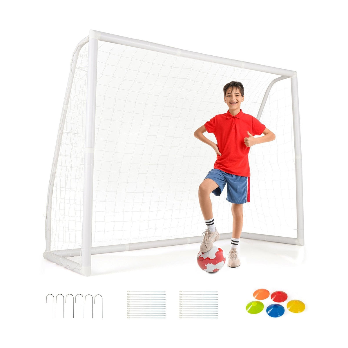 8 x 6 Ft Soccer Goal with Ground Stakes and Soccer Cones