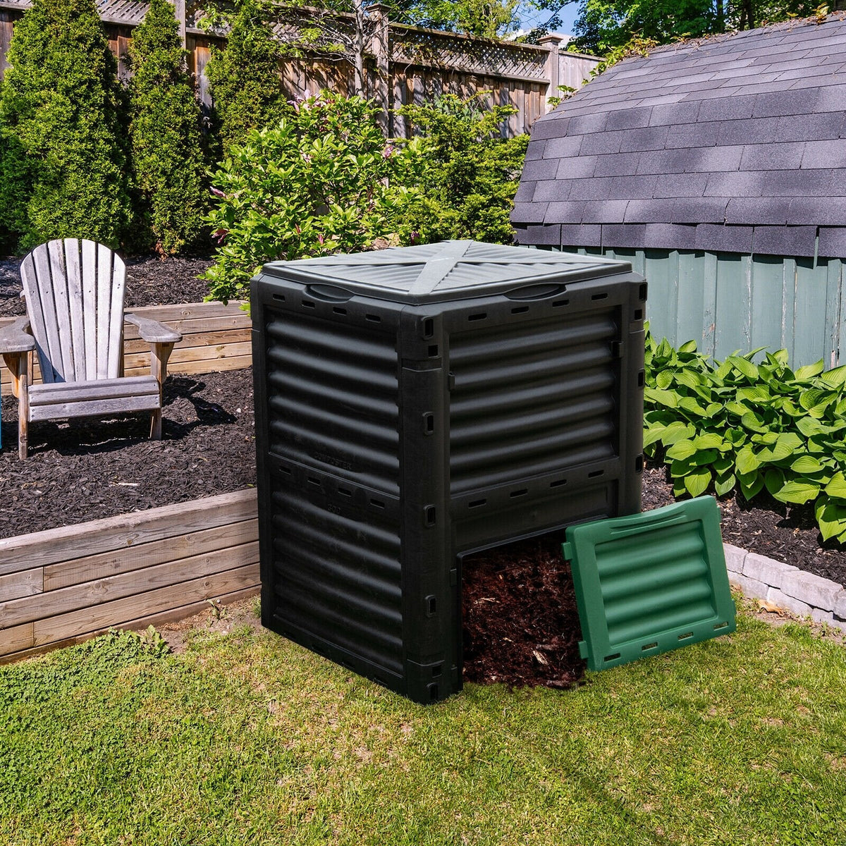 80-Gallon Outdoor Composter with Large Openable Lid and Bottom Exit Door-Green